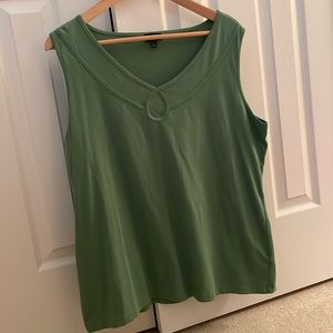Talbots Green Sleeveless Tee with Detailed Neckline
